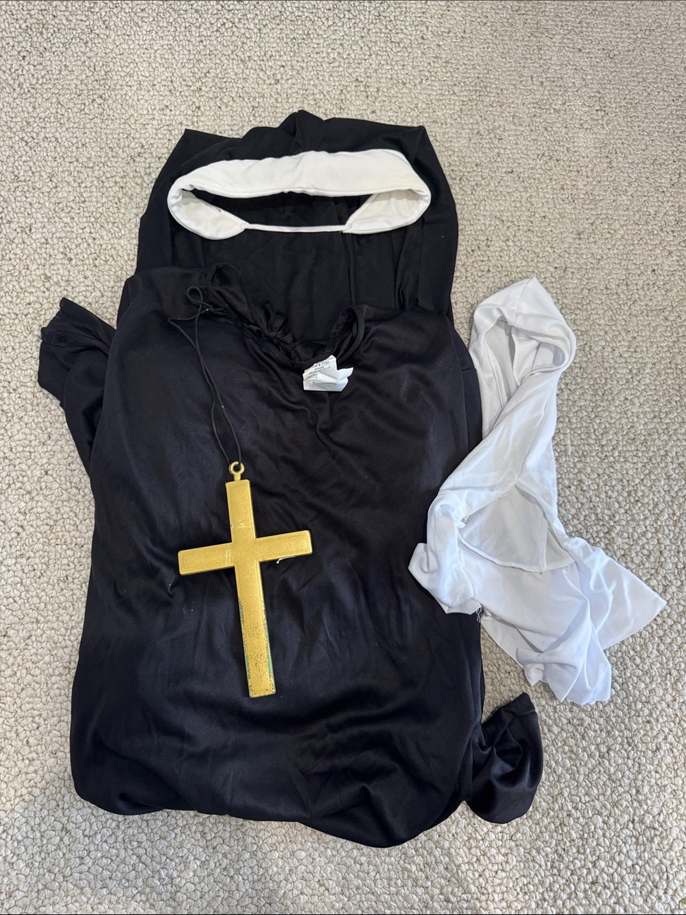 Adult Black and White Nun Halloween Costume with Gold Cross
